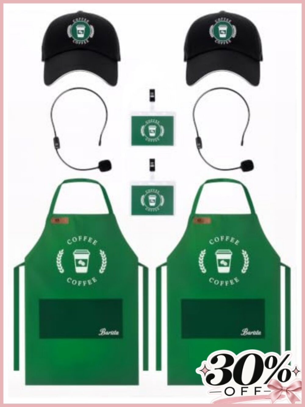 Adult Barista Halloween Costume Set Apron Cap Name Tag